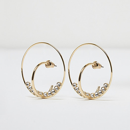 river island borg boots,jacques-vertuk Ladies New Arrivals Gold tone rhinestone double hoop earrings Earrings Jewelry women