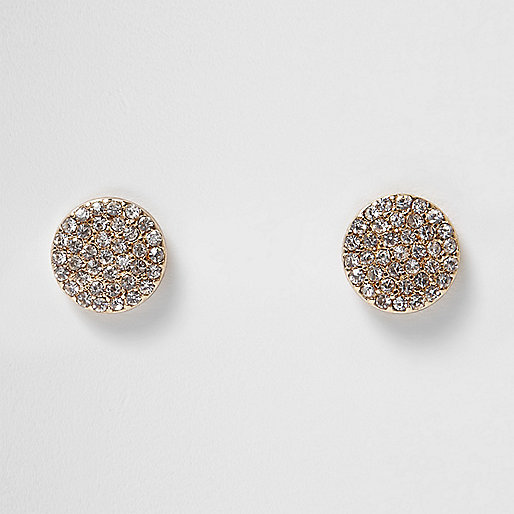 jacques-vertuk Gold tone rhinestone pave circle stud earrings 695109 women Jewellery Earrings