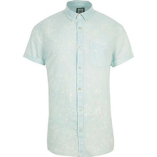 jacques-vertuk Green acid wash slim fit short sleeve shirt 301411 men Shirts Short Sleeve Shirts