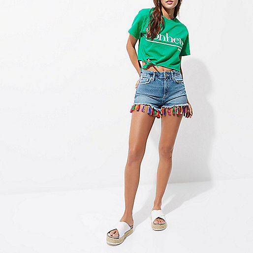 river island shop near me,jacques-vertuk Stores Green  bonheur  cropped knot front T-shirt women 709441