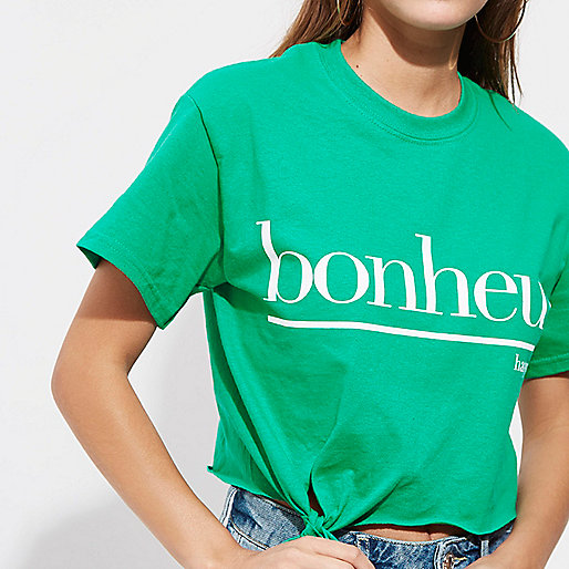 river island shop near me,jacques-vertuk Stores Green  bonheur  cropped knot front T-shirt women 709441