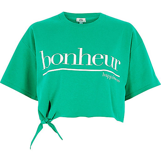 jacques-vertuk Green 'bonheur' cropped knot front T-shirt 709441 women Tops Crop Tops / Bralets