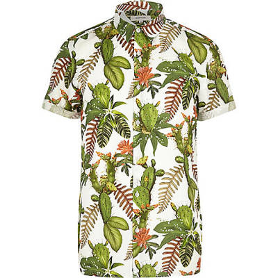 jacques-vertuk Green cactus flower print short sleeve shirt 295366 men Shirts