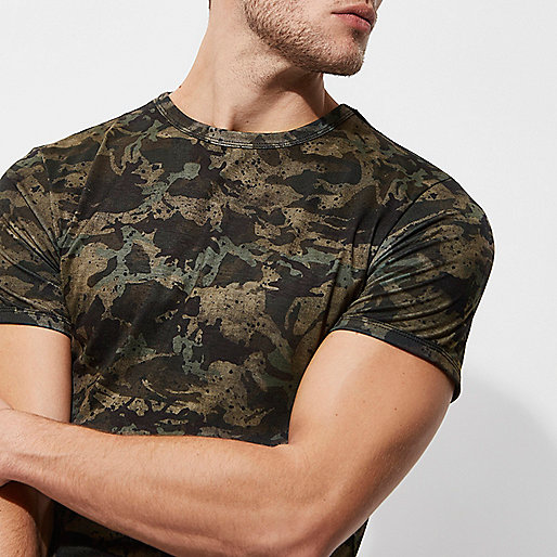 river island scarves,jacques-vertuk Suede Dress Green camo print muscle fit T-shirt T-shirts T-Shirts / Tanks men