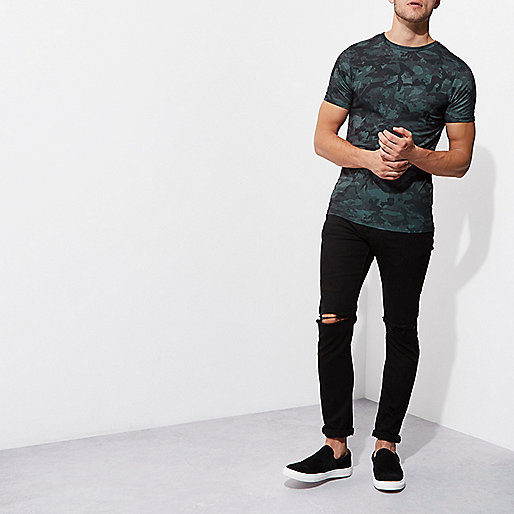 river island straight leg jeans,jacques-vertuk Webshop Green camo print muscle fit T-shirt T-shirts T-Shirts / Tanks men