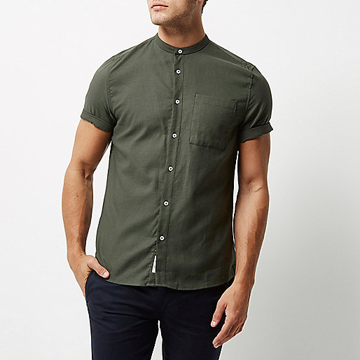 river island black leather look dress,jacques-vertuk UK Sale Green casual short sleeve grandad shirt men 295081