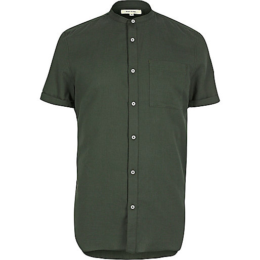 river island black leather look dress,jacques-vertuk UK Sale Green casual short sleeve grandad shirt men 295081