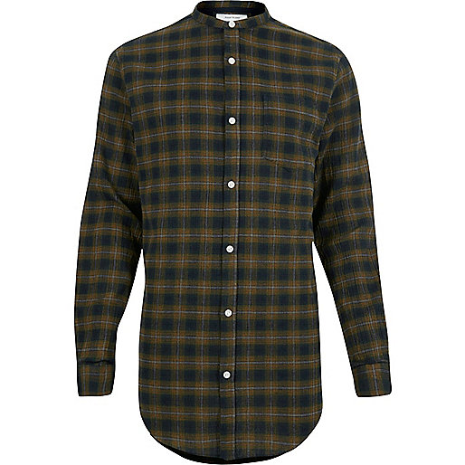 jacques-vertuk Green check longline grandad shirt 294788 men Shirts