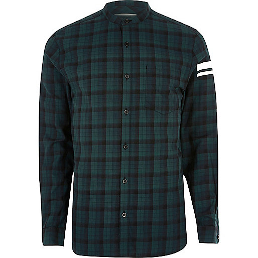 jacques-vertuk Green check print sleeve grandad shirt 299769 men Shirts