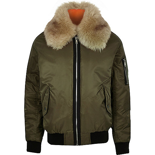 jacques-vertuk Green faux fur collar aviator jacket 295844 men Coats / Jackets