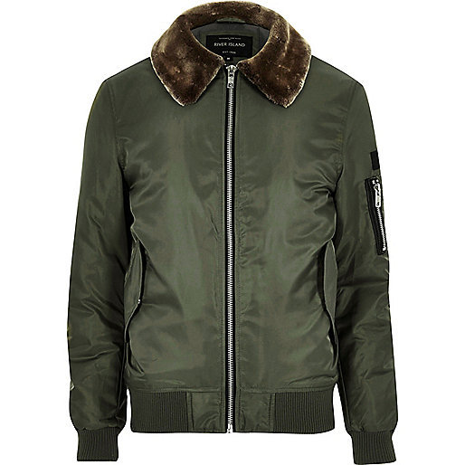 jacques-vertuk Green faux fur collar aviator jacket 299490 men Coats / Jackets