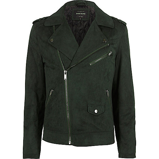 jacques-vertuk Green faux suede biker jacket 301858 men Coats / Jackets Jackets