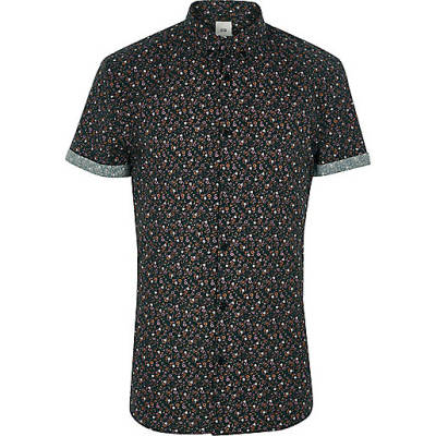 jacques-vertuk Green floral muscle fit short sleeve shirt 303824 men Shirts Short Sleeve Shirts