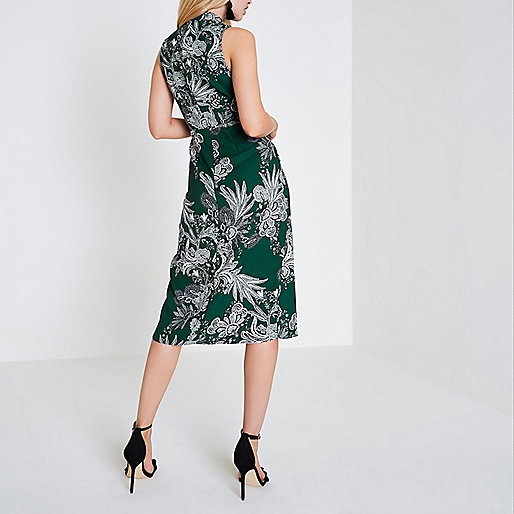 river island mens parka sale,Ver Island Green floral print high neck midi dress Swing Dresses Dresses women