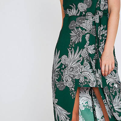 river island mens parka sale,Ver Island Green floral print high neck midi dress Swing Dresses Dresses women