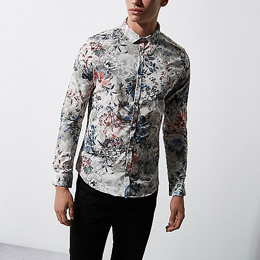 asos river island shoes,jacques-vertuk Male Clothing Green floral print slim fit shirt Long Sleeve Shirts Shirts men