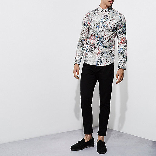 asos river island shoes,jacques-vertuk Male Clothing Green floral print slim fit shirt Long Sleeve Shirts Shirts men