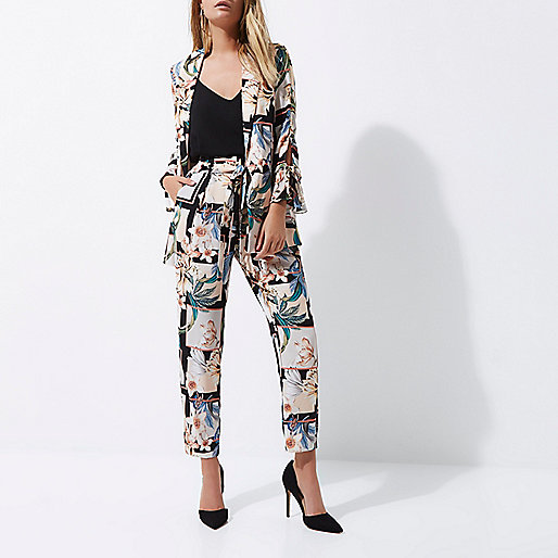 river island sweatshirt dress,Www Riverisland Green floral print tie waist tapered pants Tapered Pants Pants women