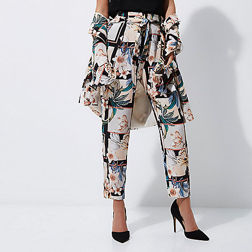 river island sweatshirt dress,Www Riverisland Green floral print tie waist tapered pants Tapered Pants Pants women