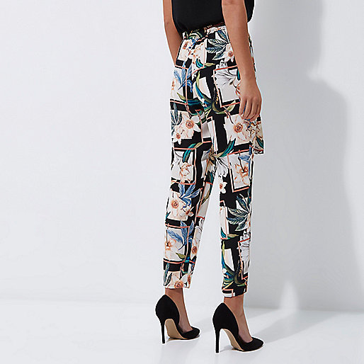 river island sweatshirt dress,Www Riverisland Green floral print tie waist tapered pants Tapered Pants Pants women