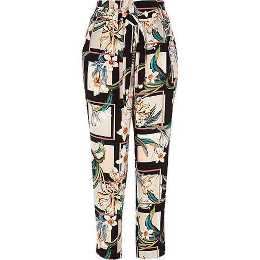 jacques-vertuk Green floral print tie waist tapered pants 707159 women Trousers Tapered Trousers