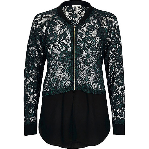 jacques-vertuk Green lace woven hem bomber jacket 692212 women Coats / Jackets