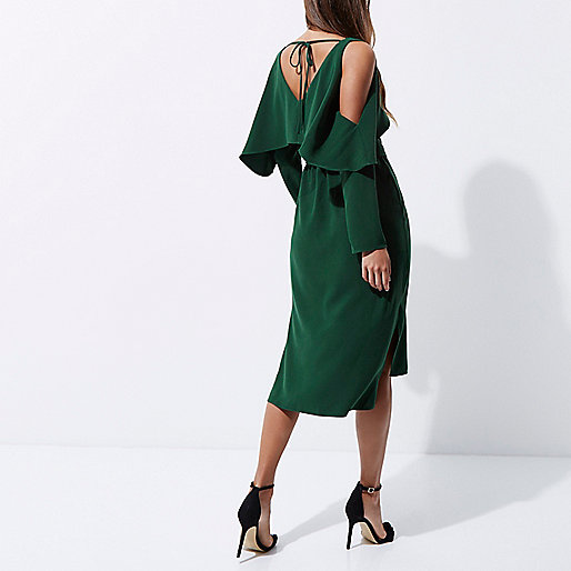 bags like river island,jacques-vertuk Dresses New Green long sleeve cold shoulder belted dress Dresses Sale women