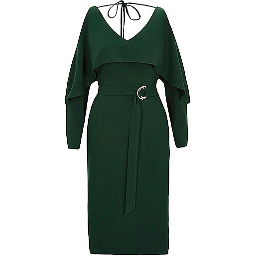 bags like river island,jacques-vertuk Dresses New Green long sleeve cold shoulder belted dress Dresses Sale women