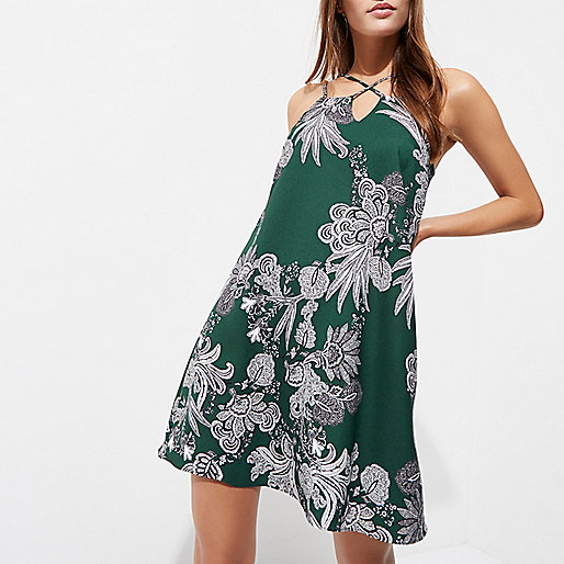 silver sequin mini dress river island,jacques-vertuk South Africa Green paisley print cross strap slip dress women 709180