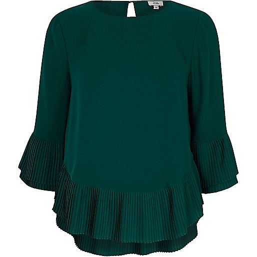 jacques-vertuk Green pleated hem top 706315 women Tops Blouses