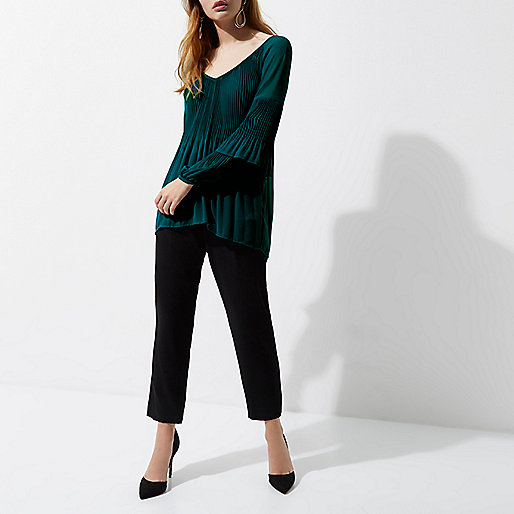 river island christmas party dresses,jacques-vertuk Find Product In Store Green plisse long frill sleeve top Blouses Tops women