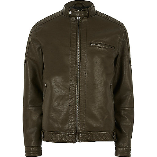 river island trainers,jacques-vertuk Ireland Green racer neck faux leather jacket men 298709