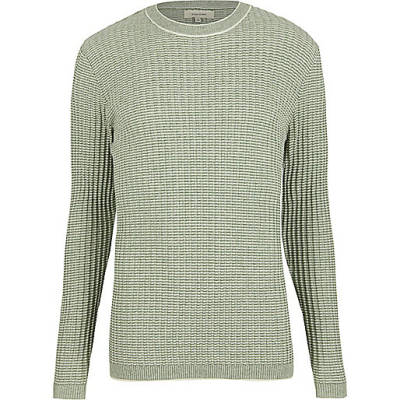 river island studio,jacques-vertuk Outlet Green ribbed crew neck slim sweater men 292981