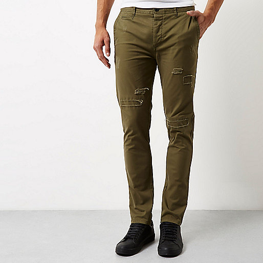 jacques-vertuk Green ripped skinny chino pants 297833 men Trousers