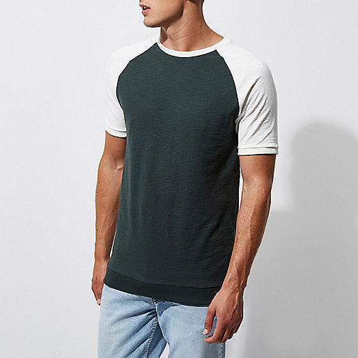 river island cortonwood,jacques-vertuk Style Green short raglan sleeve slim fit T-shirt T-shirts T-Shirts / Tanks men