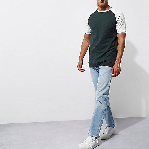 river island cortonwood,jacques-vertuk Style Green short raglan sleeve slim fit T-shirt T-shirts T-Shirts / Tanks men