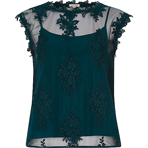 river island plus size jeans,jacques-vertuk London Green sleeveless lace and mesh top women 704060