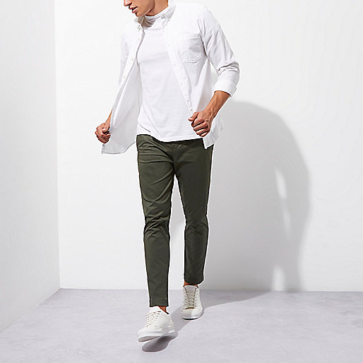 jacques-vertuk Green slim fit ankle grazer chino pants 302469 men Trousers Chinos