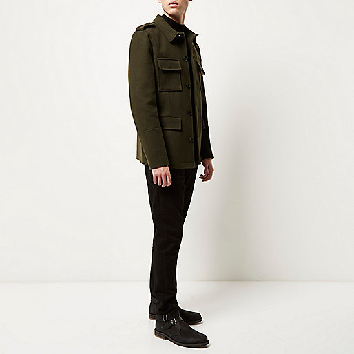 green bag river island,jacques-vertuk London Green smart wool-blend military jacket men 289675