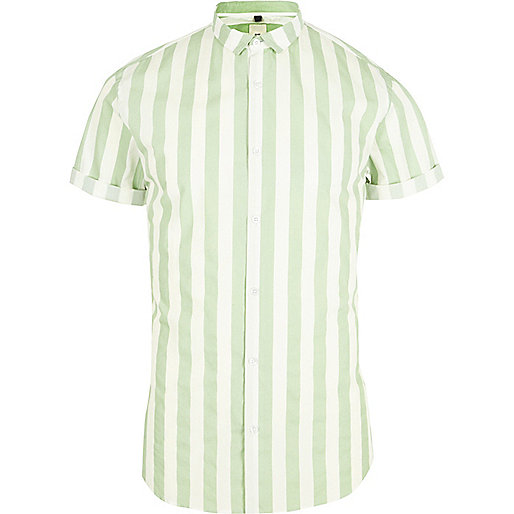 jacques-vertuk Green stripe short sleeve slim fit shirt 301956 men Holiday Shop