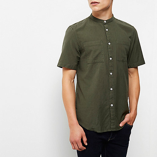 river island print dress,Buy jacques-vertuk Green textured grandad shirt Shirts Sale men