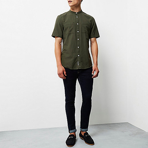 river island print dress,Buy jacques-vertuk Green textured grandad shirt Shirts Sale men