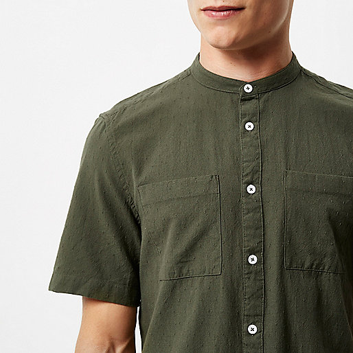 river island print dress,Buy jacques-vertuk Green textured grandad shirt Shirts Sale men