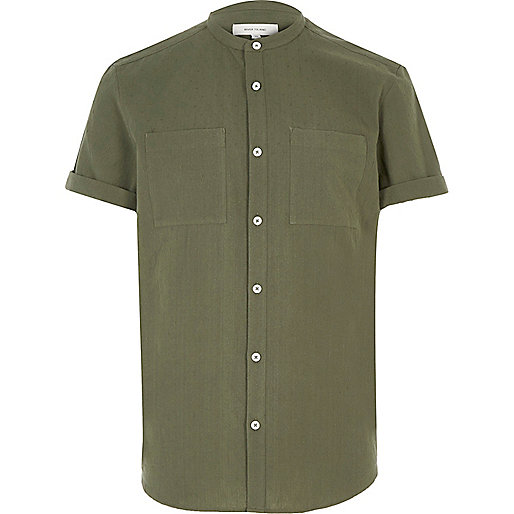 river island print dress,Buy jacques-vertuk Green textured grandad shirt Shirts Sale men