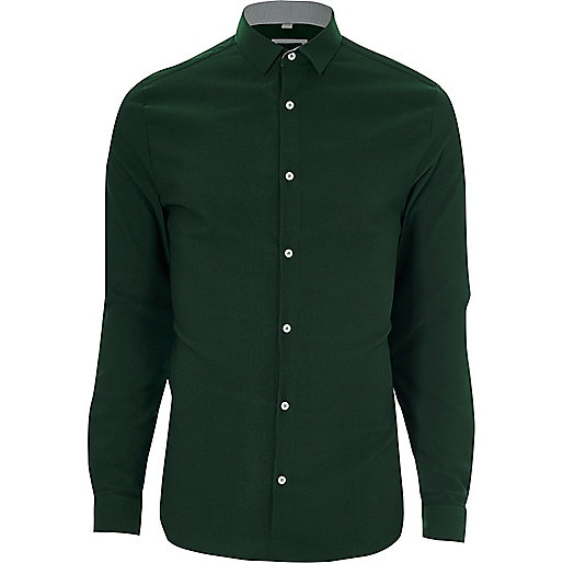 jacques-vertuk Green textured skinny fit shirt 303263 men Shirts Long Sleeve Shirts