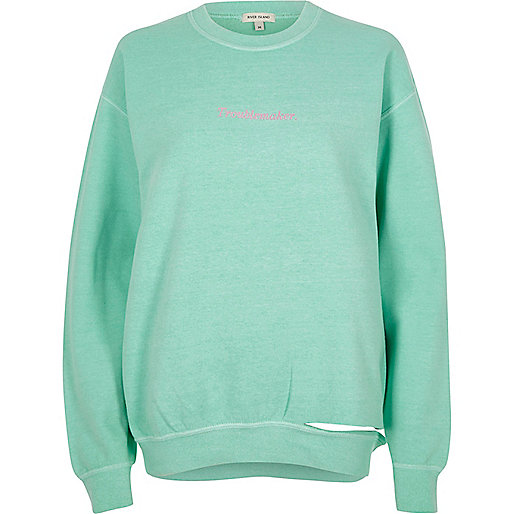 jacques-vertuk Green 'troublemaker' slashed hem sweatshirt 703033 women Tops