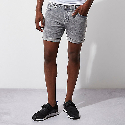 river island boxer shorts,jacques-vertuk New Season Grey acid wash skinny denim shorts Casual Shorts Shorts men