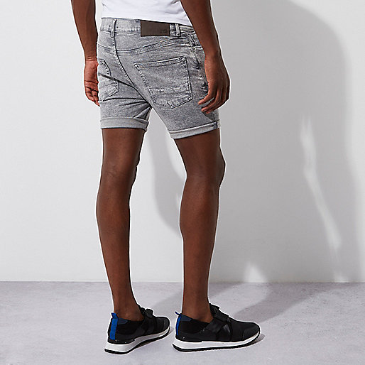 river island boxer shorts,jacques-vertuk New Season Grey acid wash skinny denim shorts Casual Shorts Shorts men