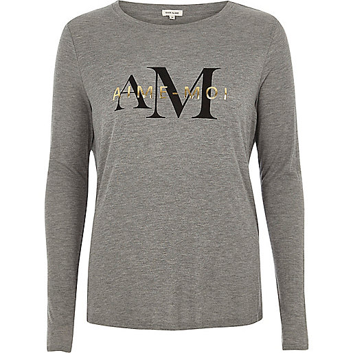 jacques-vertuk Grey ‘aime moi’ print long sleeve T-shir 707792 women Tops T-Shirts & Vests Print T-Shirts / Vests