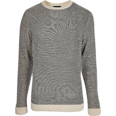 jacques-vertuk Grey and cream textured knit slim fit sweater 300813 men Jumpers / Cardigans